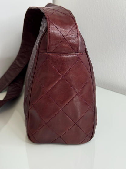 Chanel Vintage Burgundy Wine Quilted Lambskin Camera Bag  1986-1988